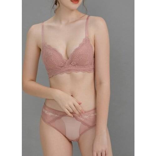 Sexy Wire Free Bra Set Thin Bra Underwear Women Set Ensemble Lingerie Fashion Triangle Cup Lingeries Female Lace Intimates