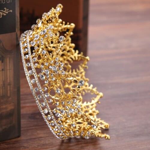 Round Big Crown Queen Tiara Hair Jewelry Gold Silver Color Crystal Crown For Wedding Bride Hair Accessories HG192