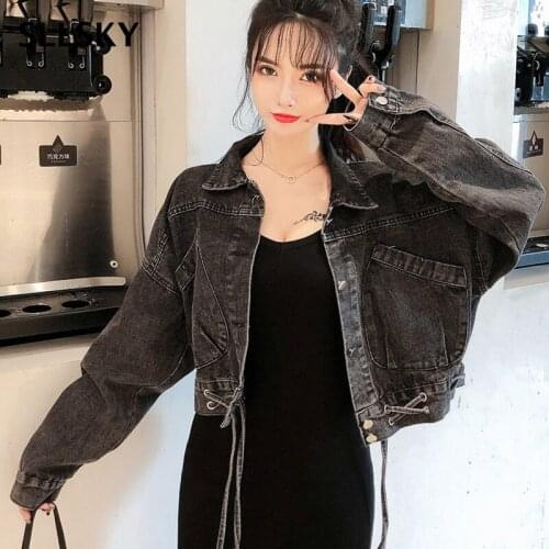 SLLSKY Solid Short Denim Jackets Women Loose Single Breasted Pockets Korean Style Jean Coat Chic Retro Harajuku Streetwear