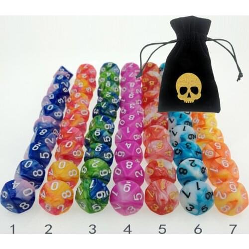 Rollooo Black Bag & 10pcs /set D10 Polyhedral Dice Double Color Rpg dice