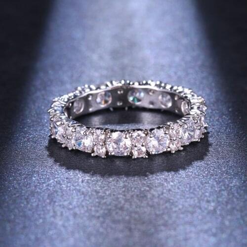 Ekopdee Fashion Round Cut Cubic Zirconia Rings For Women Hot Selling Silver Color Zircon Finger Ring Engagement Party Jewelry