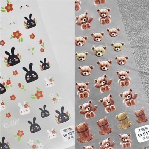 Cartoon Black & White Rabbit Nail Art Sticker Japanese Bear 3D Decal Self-adhesive Stickers for Salon Manicure Nails Decoration