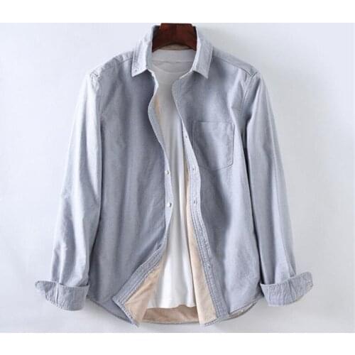 Autumn Winter New Men Casual Shirts Solid Regular Cotton Long Sleeved Warm Plus velvet thick cotton Mans Shirt