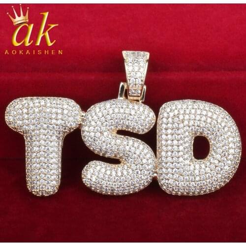 Custom Name Bubble Letters Pendants Necklaces Mens Zircon Hip Hop Jewelry With 4MM Gold Color Tennis Chain