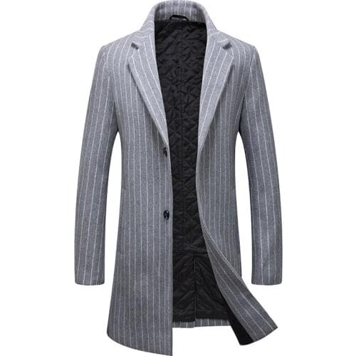 New Arrival Winter Men Wool Overcoat Casual Striped Single Breasted Thick Mens Padded Coat Fashion Warm Size M L Xl 2xl 3xl