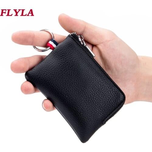 Mens Leather Coin Purse Mini Wallet Unisex Soft Leather Zipper Coin Drivers License Key Case Ultra-thin Card Case
