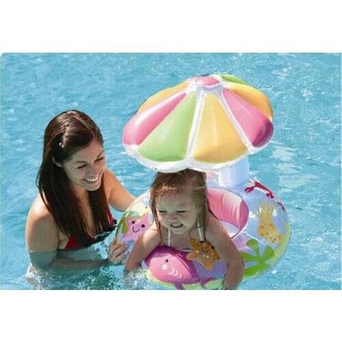 PVC Baby Inflatable Sitting swimming circles Summer Swimming Rings Sunshade Baby Seat Floating Rings Water Toys with air pump