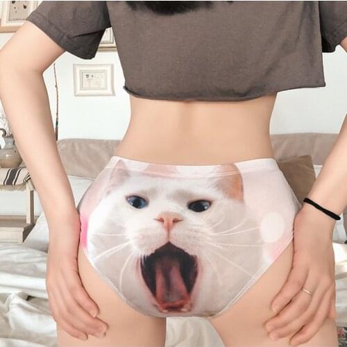 Cartoon Cat Print Girls Underwear Sports Fitness Stretch Student Panties Sexy Hip-Lift Breathable Seamless Briefs Women Lingerie