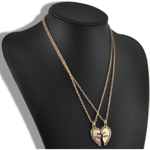 Good Friends Love English Pendant Pendant Necklace Fashion Two Rhinestones Alloy Flap Best Friends Necklace New Product Launch