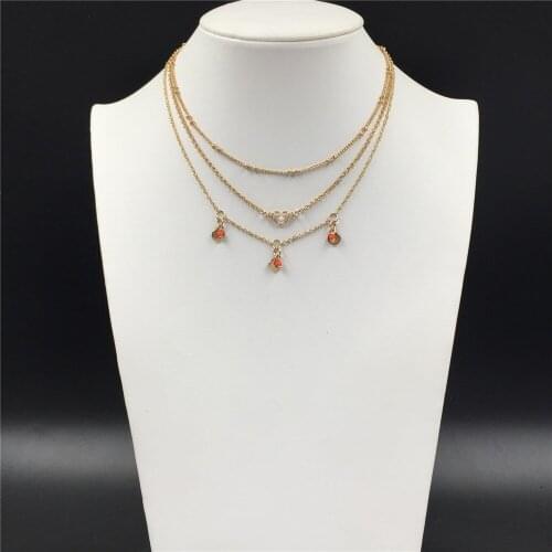 New Trend Girly Gold Color Plating Small Round Disc Coral Bead Decorated Layered Necklace For Women Picnic School Office Wearing