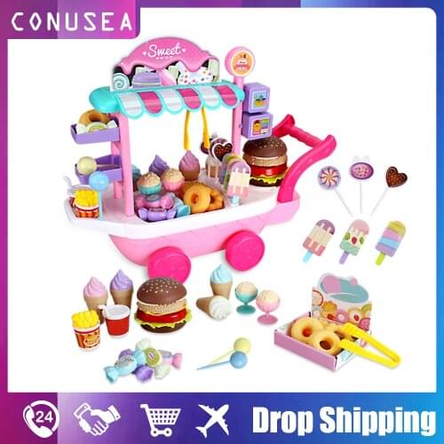Girls Toy Role Play 36 Pcs Ice Cream Children Candy Cart salesman Toy Set Simulation Gifts House Play Pretend Educational toys
