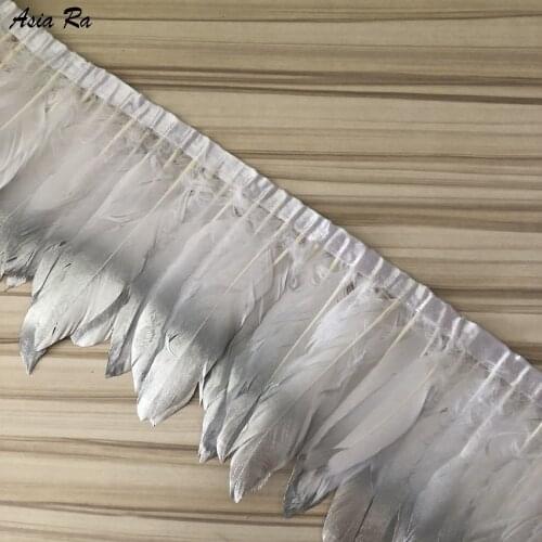 4M Dyed White Goose Feather Trims Real Silver Spray Geese Feathers Fringes Ribbons Dress Belt 15-20CM 6-8 Inch Width DIY Clothes