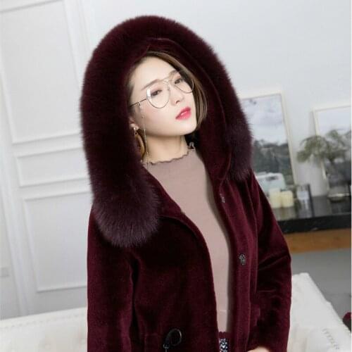 Faux Fur Coat Winter Jacket Women Sheep Shearing Female Wool Coat Plus Size Hooded Fox Fur Collar Chaqueta Mujer KJ520