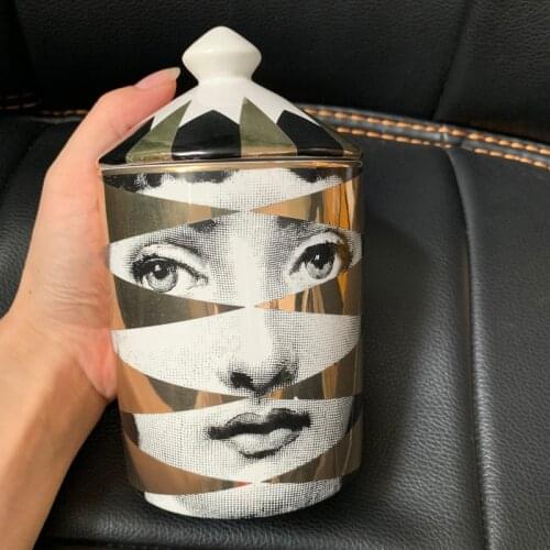 Handmade Gold Style Lady Girl Face Candle Holder Candles Jar Bin Ceramic Crafts Home Decoration Candelabra Storage Box
