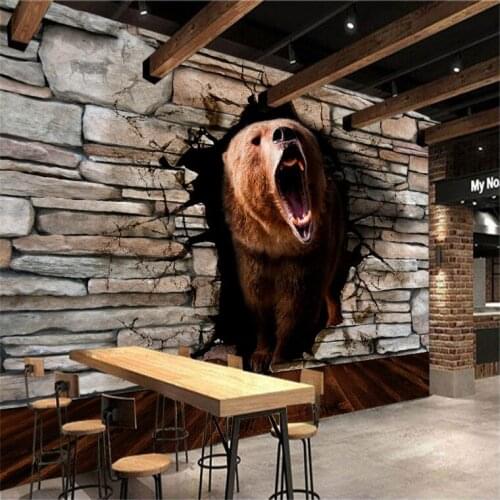 Custom any size wall mural wallpapers Modern fashion Bear pass through the wall Perspective Wall Sticker