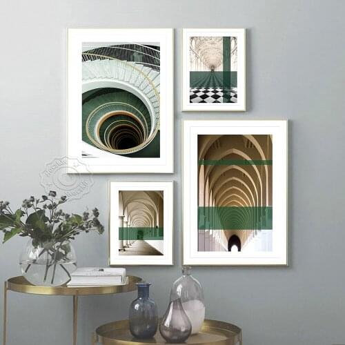 Moroccan Building Hallway Posters, Modern Vintage Art Church Marble Pillar Palaceart Prints, Contracted Construction Home Decor