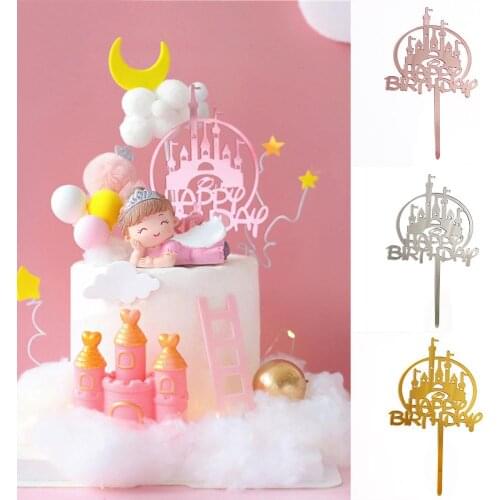 Princess Castle Acrylic Cake Topper Engagement Wedding Birthday Cake Golden Resuable Topper Cupcake Dessert Decor Supplies