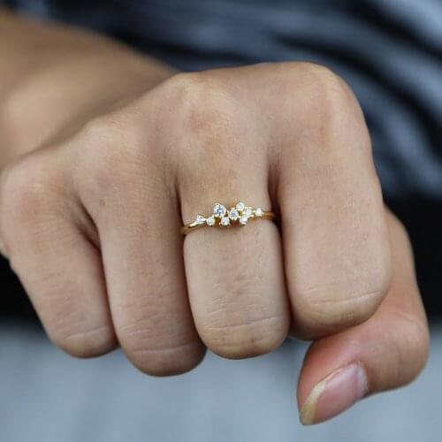 Simple elegant prong clear cubic zircon wedding ring 100% real 925 sterling silver ring gold color plated tiny chic ring jewelry