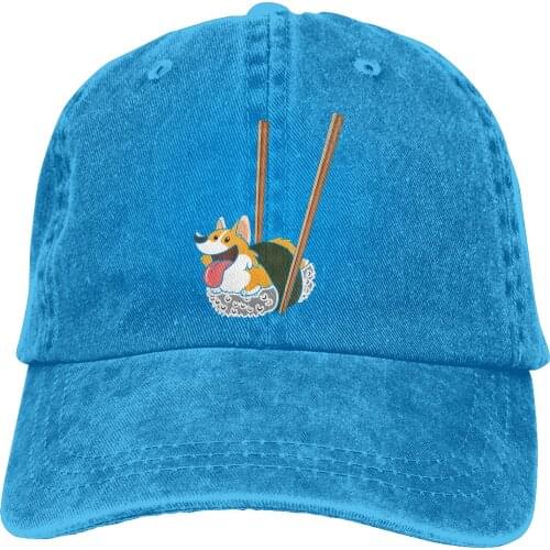 Adjustable Solid Color Baseball Cap Corgi Sushi, Funny Corgi Dog Washed Cotton Sushi Corgi Kwaii Dog Humor Foods Sports Hat