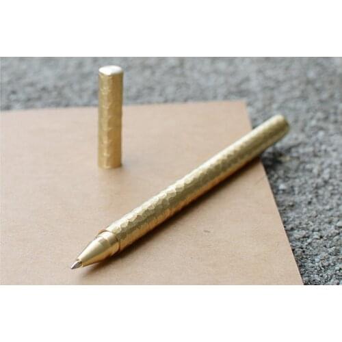 Handmade Polished Brass Signature Pen Stone Line Copper Gel Pen Tactical Pen Self Defense EDC as Personalized Gift