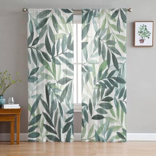 Nordic Fresh Leaves Plants Sheer Curtains for Living Room Bedroom Kitchen Chiffon Tulle Curtains Home Hotel Coffee Decor