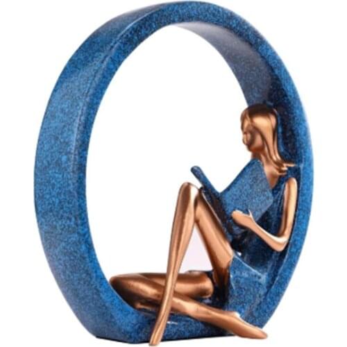 Figurine Reading Girl Statue Reading Resin Figurine Sculpture Gift Home Living Room Desktop Ornament for Bookshelf TV Cabinet