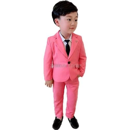 Flower Boys Wedding Suit School Kids Formal Jacket Pants 2Pcs Tuxedos Children Party Performance Dress Host Dance Costume