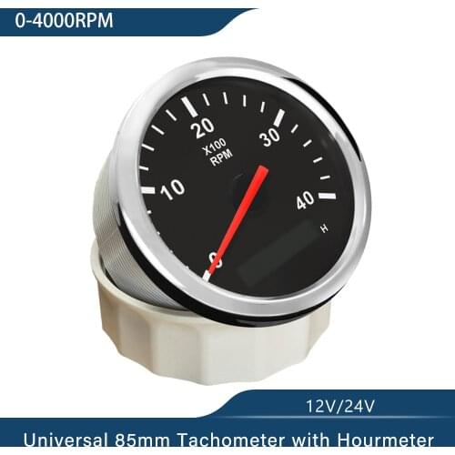 Waterproof Tachometer 3-8K RPM Tacho Gauge REV Counter With Hour Meter 85mm Gasoline Diesel Engine 12V 24V Red Backlight