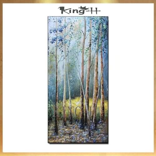 Vertical Rectangle Size Hand-painted Colorful Abstract Tree Oil Painting on Canvas Rich Colors Tree Oil Painting for Living Ro