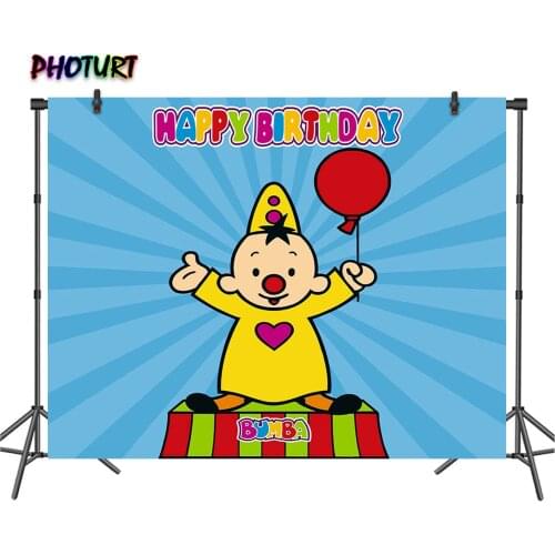 PHOTURT Bumba Party Background Kids Birthday Baby Shower Backdrop Balloon Dolly Blue Stripes Vinyl Photography Studios Props