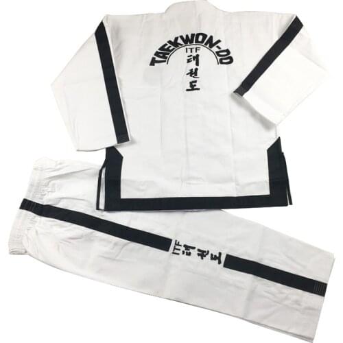 High Quality SINOBUDO Taekwondo White Embroidery Standard ITF Uniform For Instructor Uniforms Men Taekwondo Uniforms Suit 강사 유니폼
