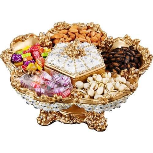 Top Grade Creative European Fruit Plate Handmade Rhinestone Hand-Drawn Luxury Dried Fruit Ceramic Plate Trinket Dish Snack Tray