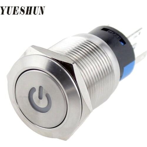 YUESHUN 19mm Light Metal Switches 5A/250VAC Electrical Equipment Product power LED Momentary Push Button Switch
