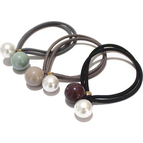 Womans Head Rope Solid Color Anti - Pearl Rubber Band Tie Headdress Double - Line Leather Bundle Hair Circle