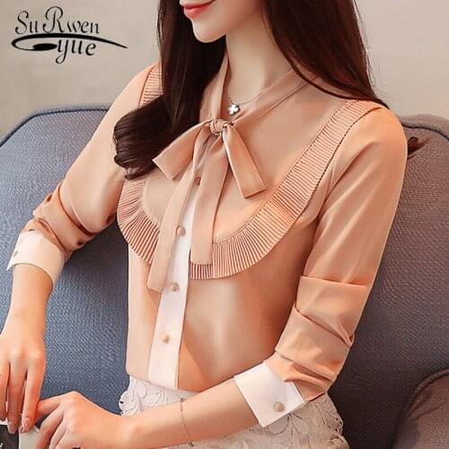 Blusas Women Chiffon Blouse Long Sleeve Shirts Fashion Woman Blouses 2021 Office Lady Casual Solid Women Top Shirt Clothes 1321