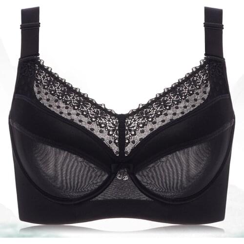 Womens Smooth Plus Size Underwire Non Padded Full Cup Lace Balconette Bra 75 80 85 90 95 100 105 B C D E F G H I J