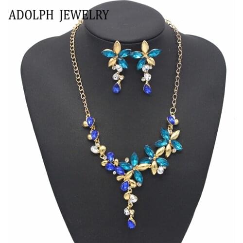 ADOLPH Jewelry for Women Party Accessories Luxurious Elegant Crystal Flowers and Leaves Jewelry Set Necklace and Earrings