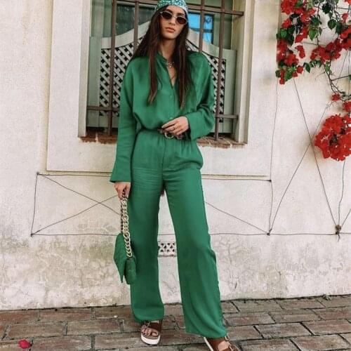 2021 Spring Elegant Woman Green Loose Matching Sets Ladies Soft Solid Suits Female Vinatge Streetwear Set