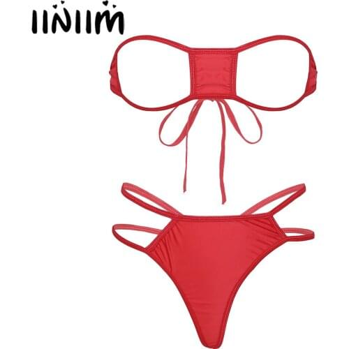 Womens Lingerie Costumes Exotic Set Hollow Out Open Cup Nipples Hole See-Through Lace-up Bikini Bra with Briefs Thongs Underwear