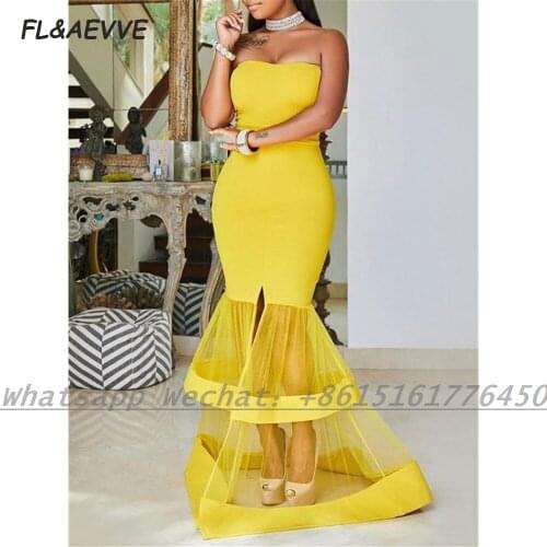 Yellow Evening Dresses 2021 Mermaid Strapless Floor Length Formal Evening Gown for Women