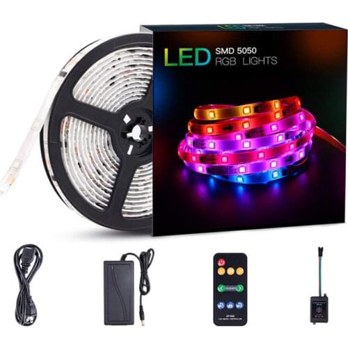 1pcs 5M Led Ribbon Music Led Mood Light Strip Waterproof Diode Tape Ultra Bright SMD5050 RGB Neon Ribbon with DC 12V 3A Adapter