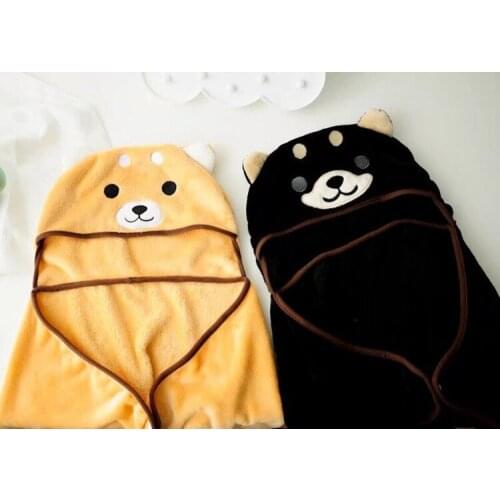 1pcs 90*80CM Cute Shiba Inu Hooded Lazy Cloak Flannel Blanket Air Conditioning Small Shawl Cartoon Animal Doggy Women Plush Toys