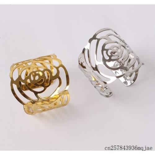 100pcs Cutout Rose Napkin Rings Rose Napkin Holders for Hotel Banquet Wedding Decoration