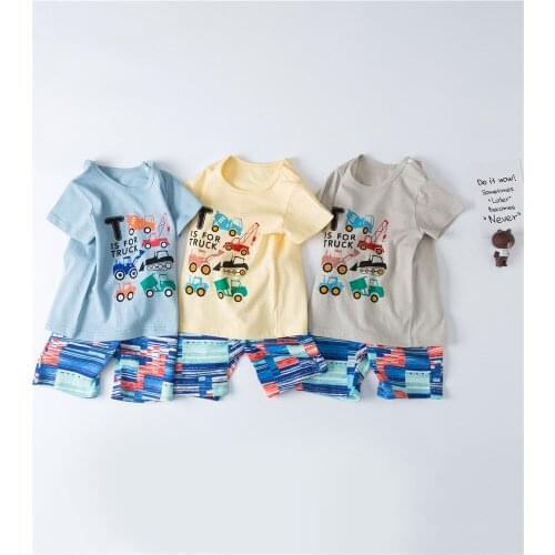 2020 Soft Cotton Casual Toddler Baby Boy Clothing 0-4Y Cartoon Cars Print Short Sleeve T-shirt Tops Striped Shorts Holiday 2pcs
