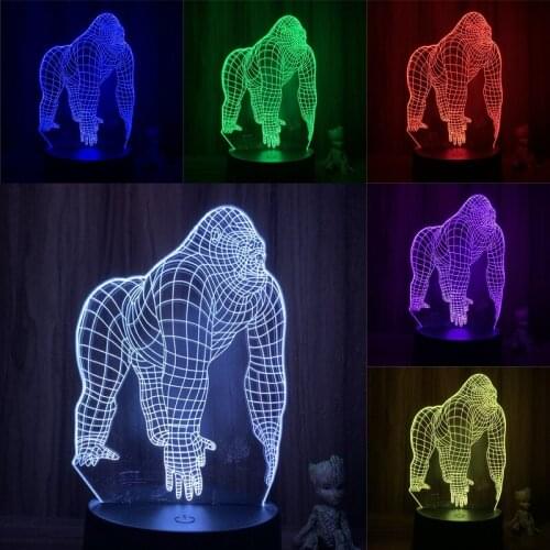 3D Lamp Action Figure Movie Animal Gorilla Orangutan LED NightLight 7 Colors Touch Table Room Decor Night Light Model