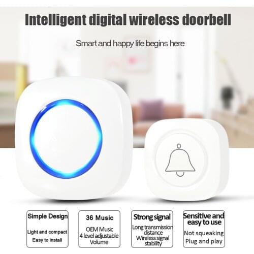 Intelligent Wireless Doorbell Saving power Smart home security Doorbell With Transmitter US Plug