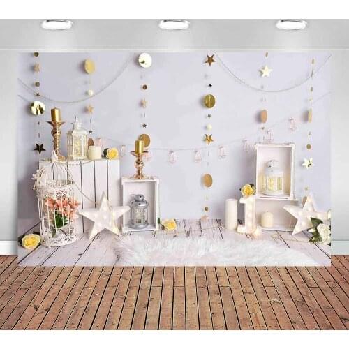 Photography Backdrop 1st Birthday Cake Smash Background Spring Flowers Baby Photoshoot Gold Candlestick Decors Studio Portrait
