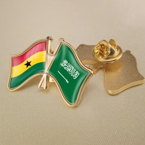 Ghana and Saudi Arabia Crossed Double Friendship Flags Lapel Pins Brooch Badges
