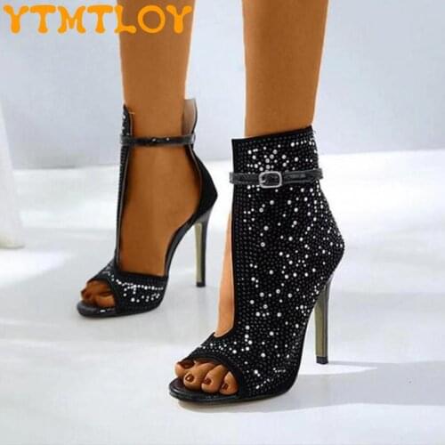 2021 Hot Style Rhinestone Hollow Sexy All-match Thin Super High Heels Tide