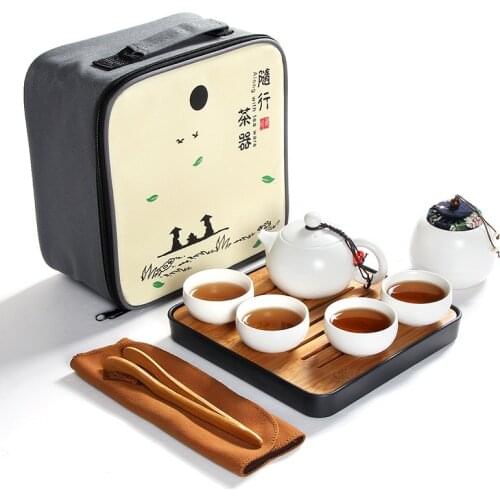 Creative Outdoor Travel tea set Portable Chinese Kung Fu Tea Set [1 Teapot + 4 Cups] with Tea Tray Free Shipping